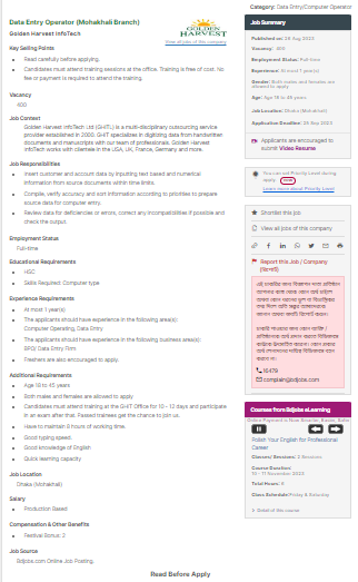 Data Entry Operator (Mohakhali Branch)
Golden Harvest InfoTech